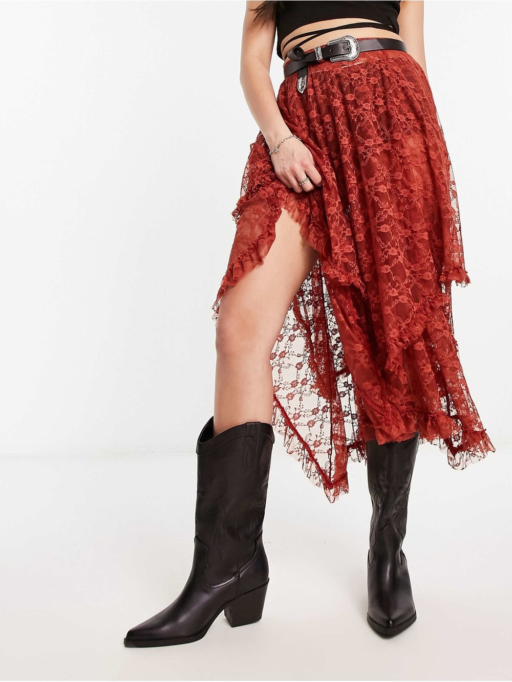 Free People Rust Lace Asymmetrical Maxi Skirt - Picture 4 of 5